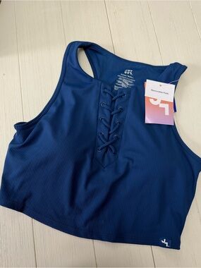 JoyLab Navy Lace-Up Ribbed Sport Crop